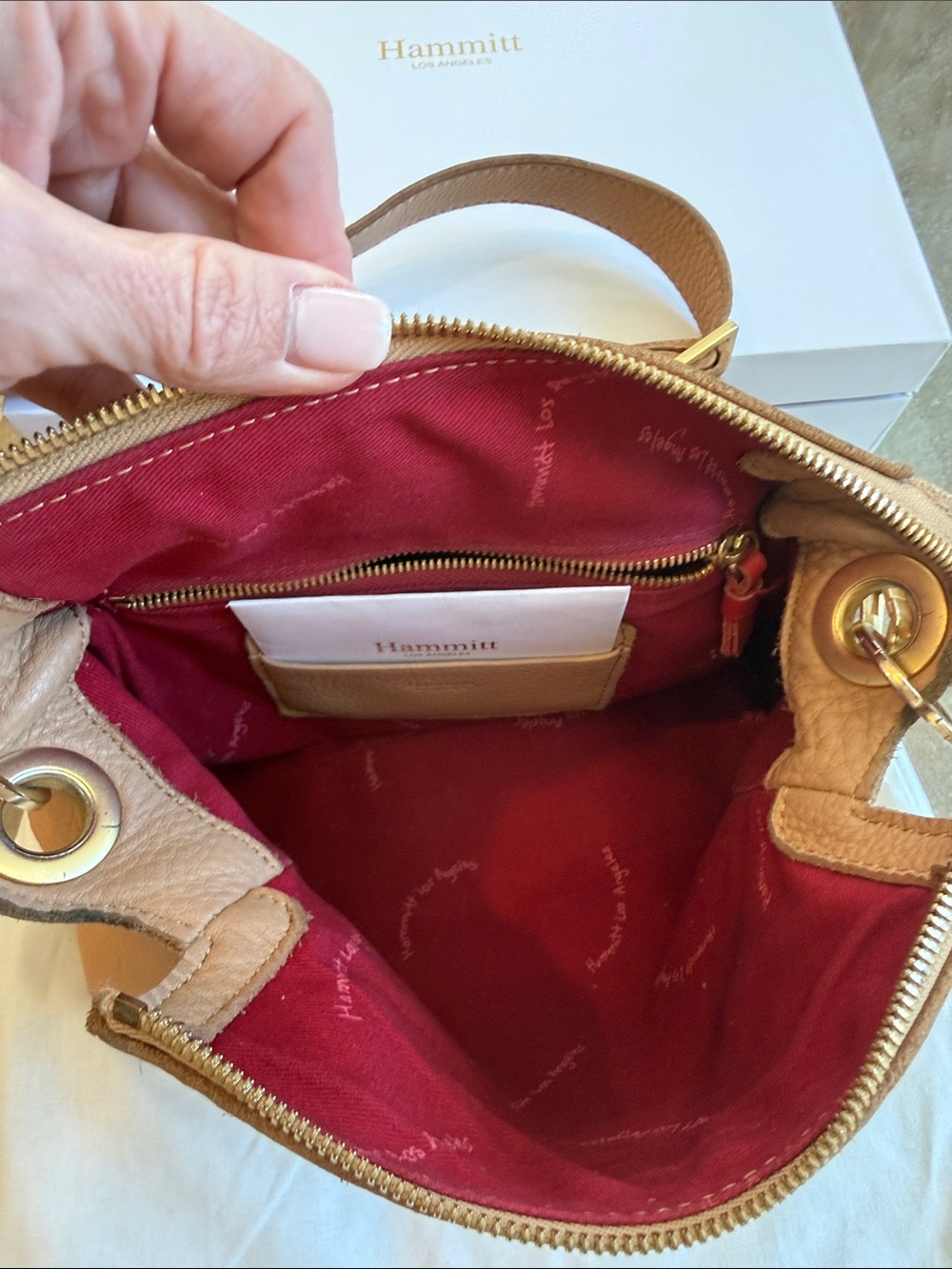 Hammitt Bryant Medium Pebbled Leather Crossbody Bag in Tan with Gold Hardware - Picture 2 of 5